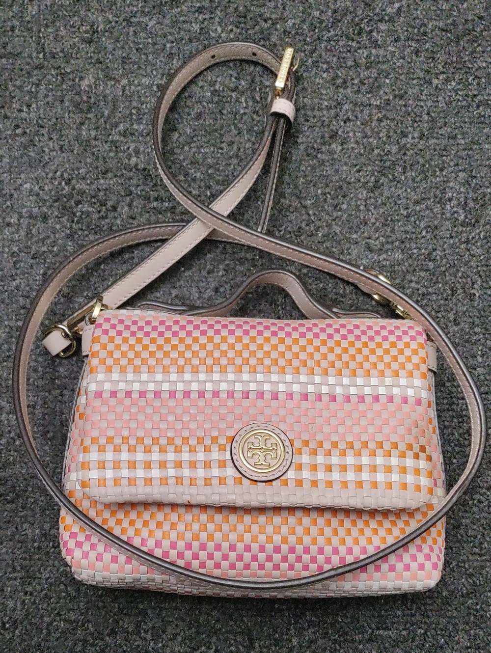 Tory Burch "Jane" Woven Leather Crossbody